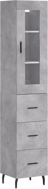Berkfield Home Highboard in Concrete Grey with Glass Doors and Internal Shelves, W: 34.5 cm, D: 34 cm, H: 180 cm – 1