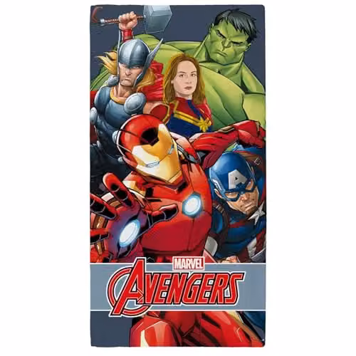 Dreamtex Marvel Avengers Graphic Beach Towel, Blue and Multicolour, W/D/H: 70 x 140 cm