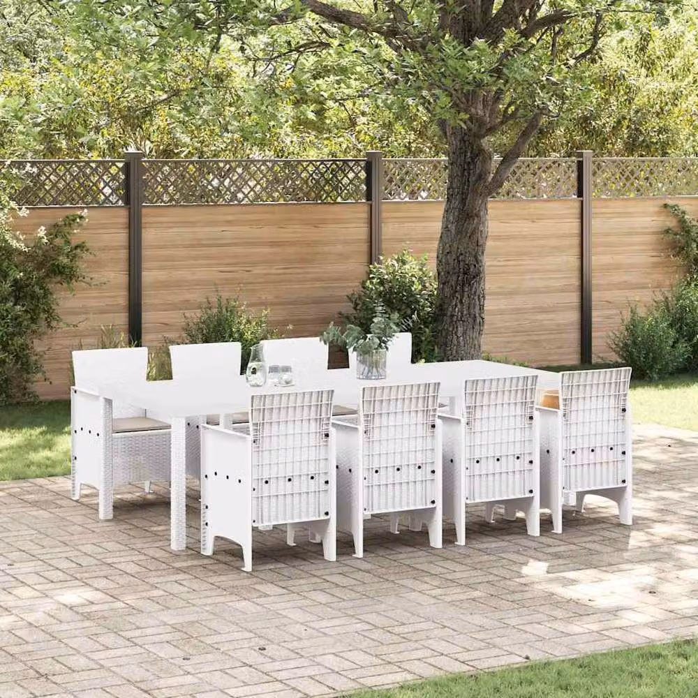 Berkfield Home 9 Piece Garden Dining Set with Light Grey Cushions in White Poly Rattan – 2