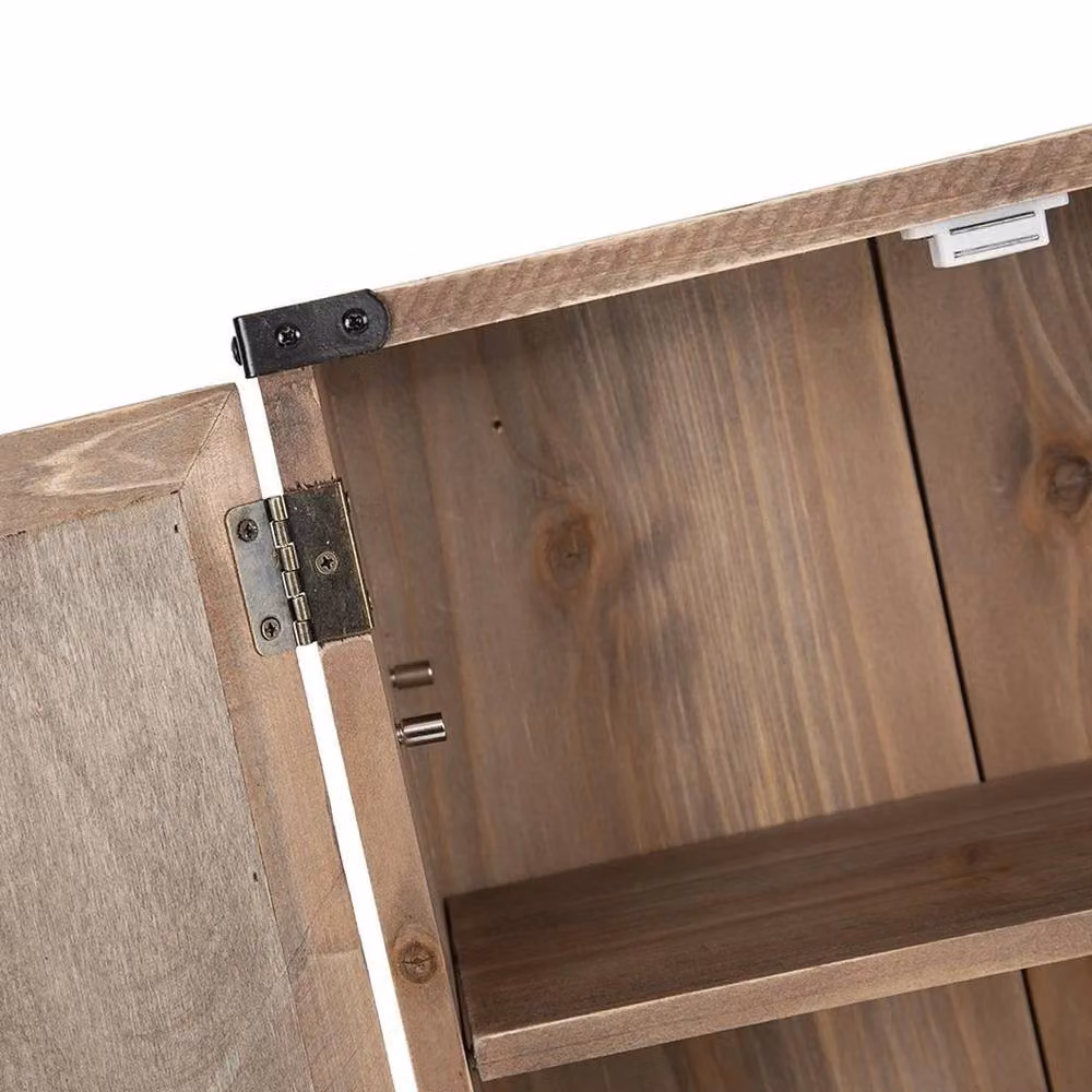 KORVIXA Brown Wall Mounted Bathroom Storage Cabinet with Hinged Doors and Open Shelf – 2