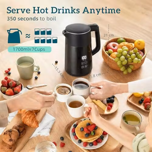 HOMCOM 1.7L Fast Boil 2500W Electric Kettle in Black with Stainless Steel and Keep Warm Function – 3