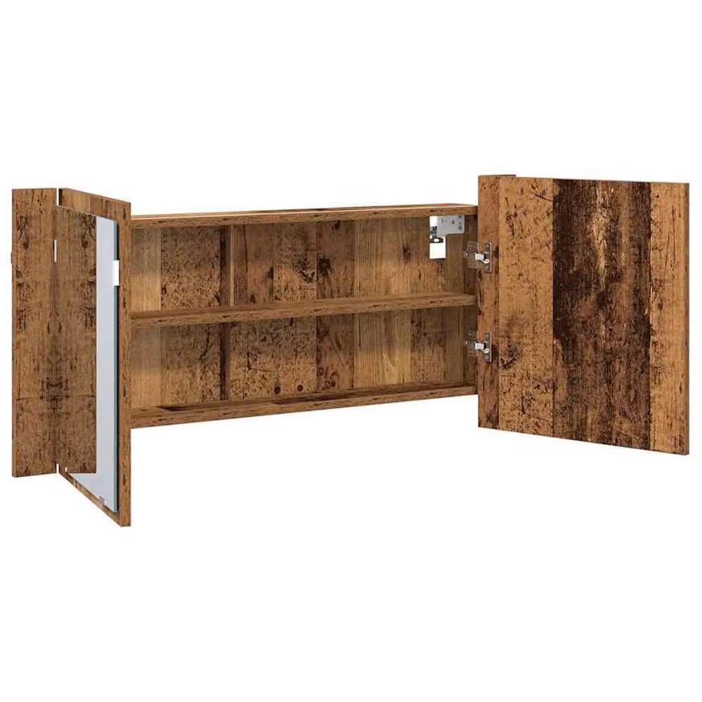 Berkfield Home LED Mirror Cabinet in Brown Old Wood, W/D/H: 100 x 12 x 45 cm – 5