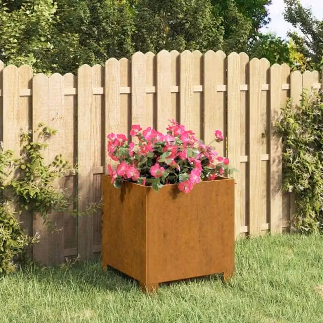 Berkfield Home Rusty Corten Steel Planter with Legs in Brown, W/D/H: 32 x 30 x 33 cm – 1
