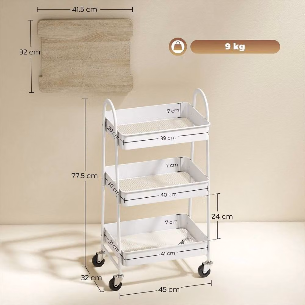 PAWNORA Modern Metal Rolling Utility Cart with Mesh Baskets in Matt White – 2