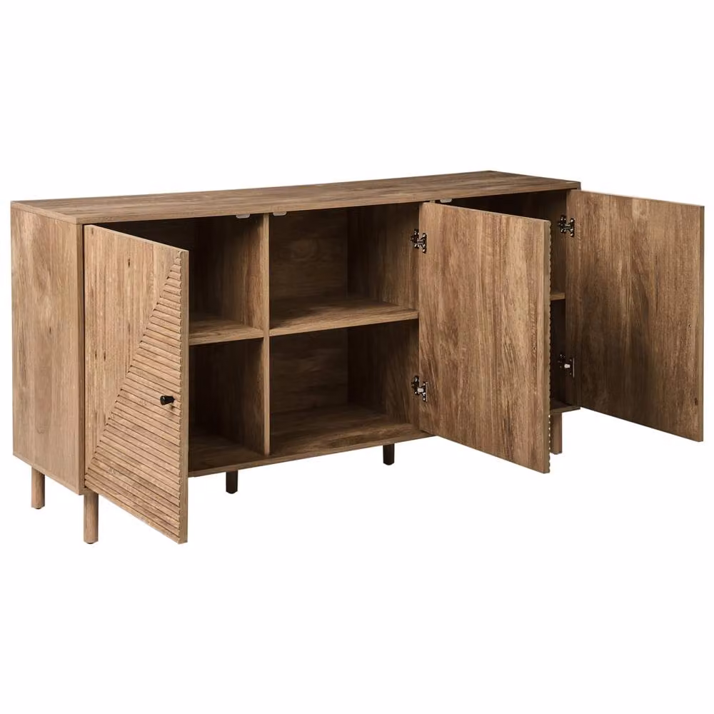 Wyld and Coco Modern 3-Door Sideboard in Light Brown MDF with Pine Legs – 4