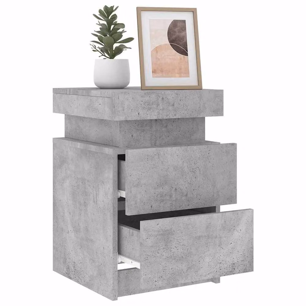 Berkfield Home Set of 2 Modern Bedside Cabinets with Integrated LED Lights in Concrete Grey, W/D/H: 35 x 39 x 55 cm – 3