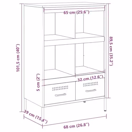vidaXL Modern Black Steel Highboard W/D/H: 68 x 39 x 101.5 cm – 3