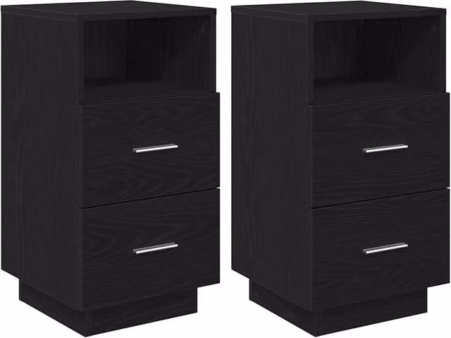 Berkfield Home Set of 2 Black Bedside Cabinets with 2 Drawers, W/D/H: 36 x 36 x 68 cm – 1