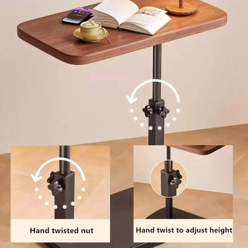 KORVIXA Brown Adjustable C-Shaped Sofa Side Table with Wood and Metal Construction – 3