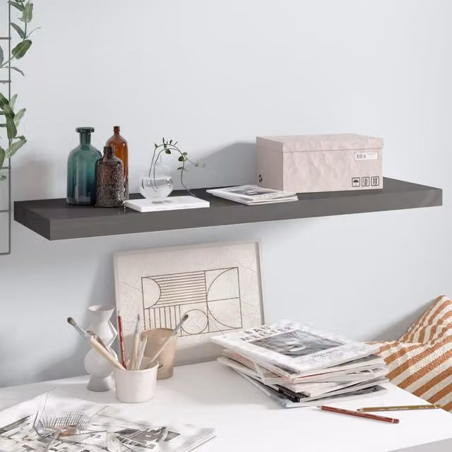 Berkfield Home Floating Wall Shelf in High Gloss Grey, W: 90 cm, D: 23.5 cm, H: 3.8 cm – 1