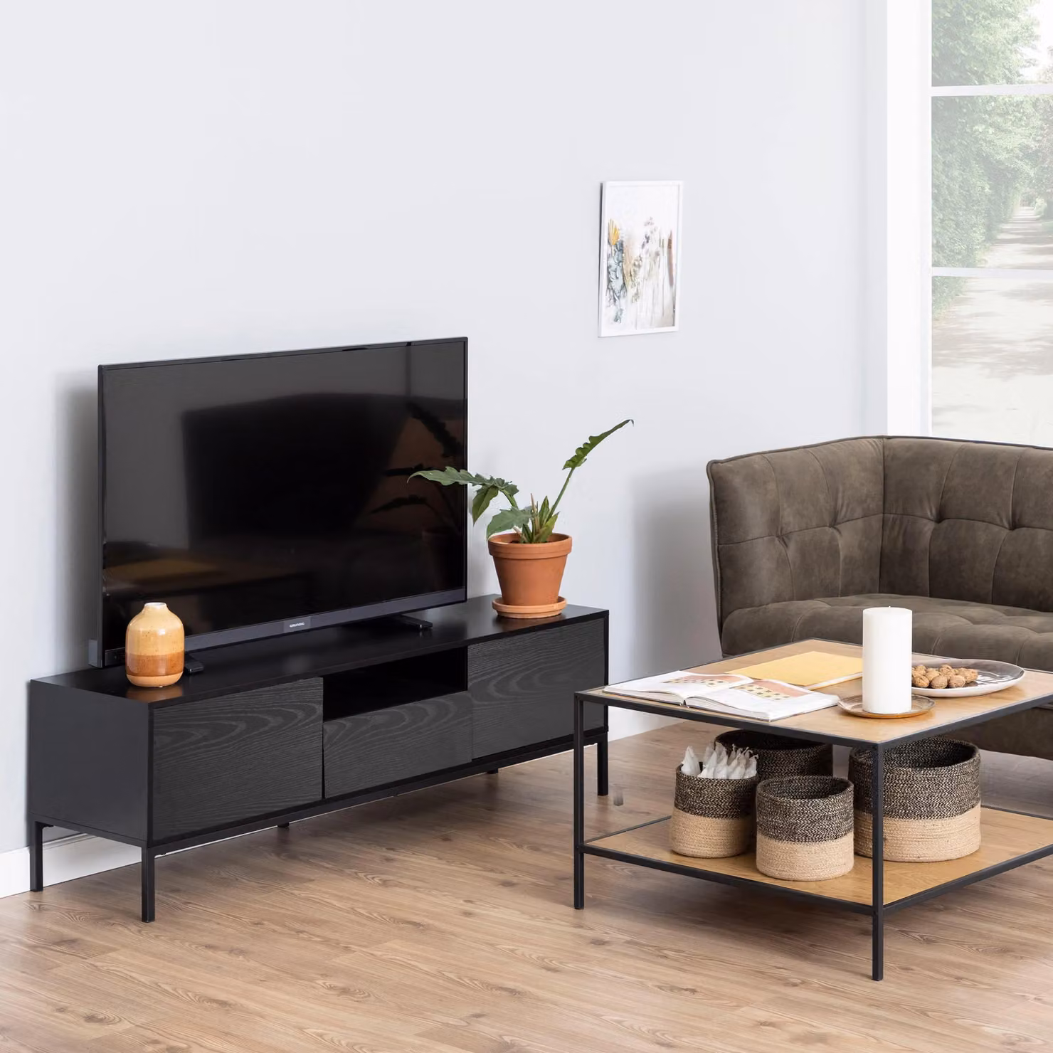 Furniture To Go Seaford Modern 2 Door 1 Drawer TV Unit in Ash Black – 4