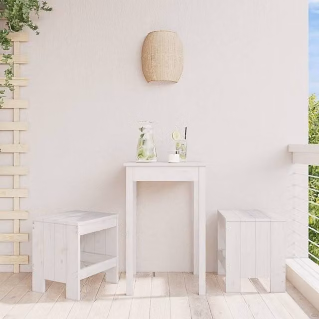 Berkfield Home Set of 2 White Rustic Garden Stools in Solid Pine Wood, W/D/H: 40 x 36 x 45 cm