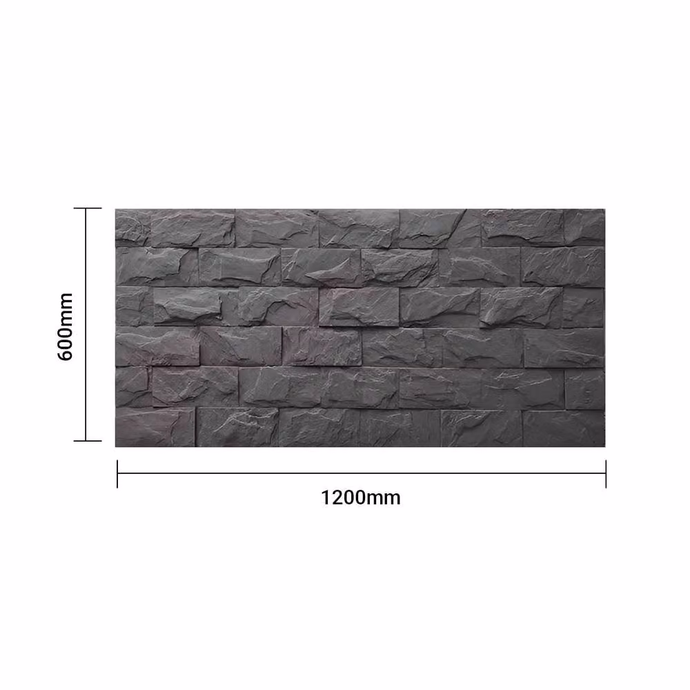 ENER-J Charcoal Stacked Stone PU Wall Panel, Grey, Pack of 2, W: 120 cm, H: 60 cm, D: 2.5 cm – 3