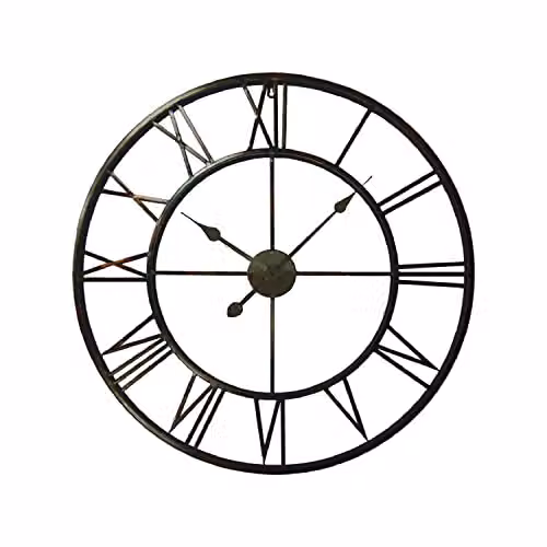 WALPLUS Bronze Wrought Iron Roman Numeral Wall Clock, Silent Metal Minimalist Design, W/D/H: 76 x 76 x 5 cm – 1