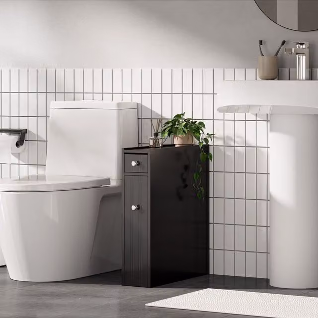 VonHaus Shrewsbury Slimline Freestanding Shaker Style Bathroom Storage Unit in Black, W/D/H: 14.2 x 50.0 x 58.0 cm – 1