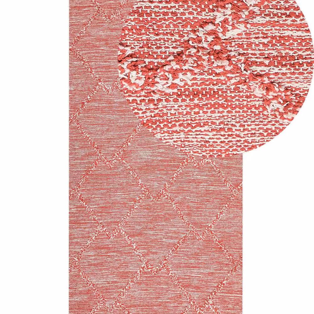 Wyld and Coco Red and White Geometric Cotton Area Rug with Fringes, W: 80 cm, L: 150 cm – 2