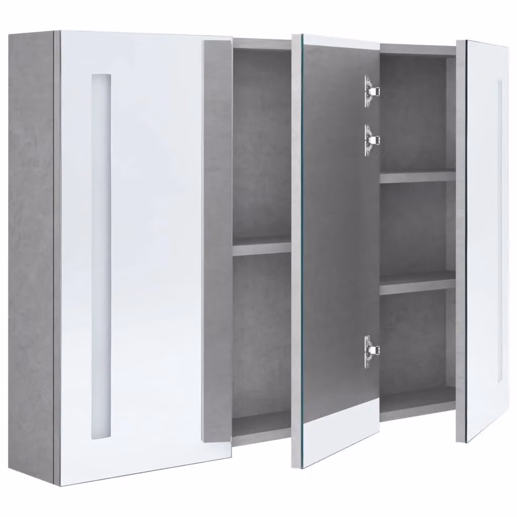 Berkfield Home LED Bathroom Mirror Cabinet in Concrete Grey, W: 89 cm, D: 14 cm, H: 62 cm – 3