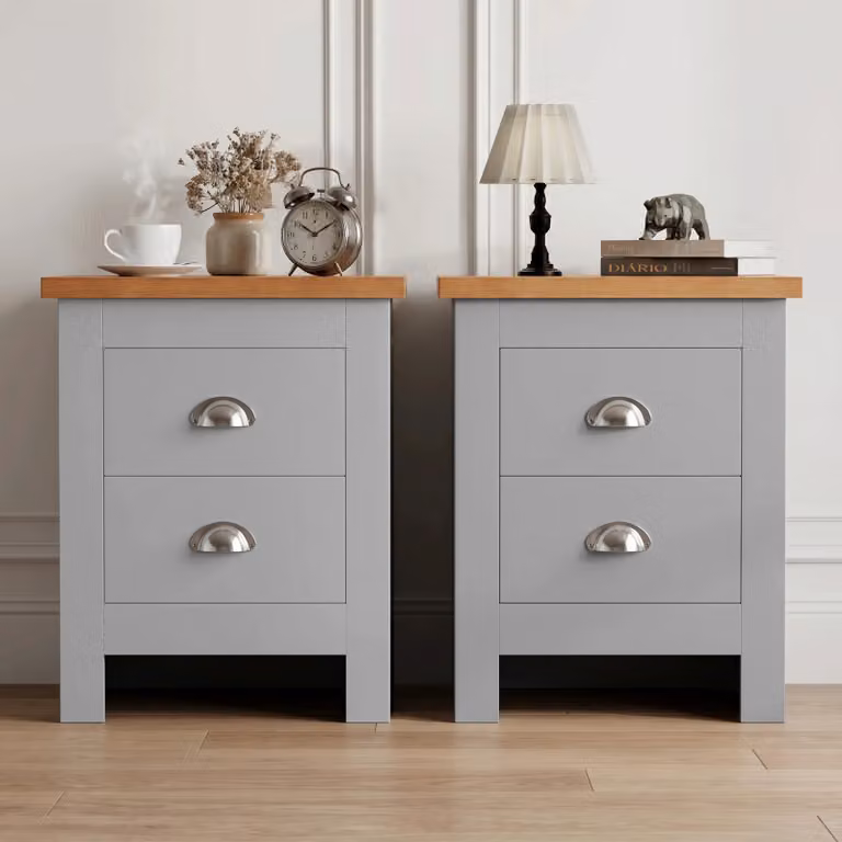 DHS Pair of 2 Drawer Shaker Style Nightstands in Grey