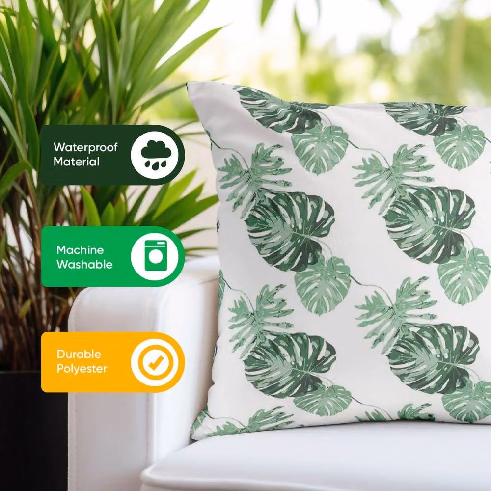 Gardenwize Pack of 2 Bali Leaf Floral Cushion Covers in Green, W/H: 45 x 45 cm – 4
