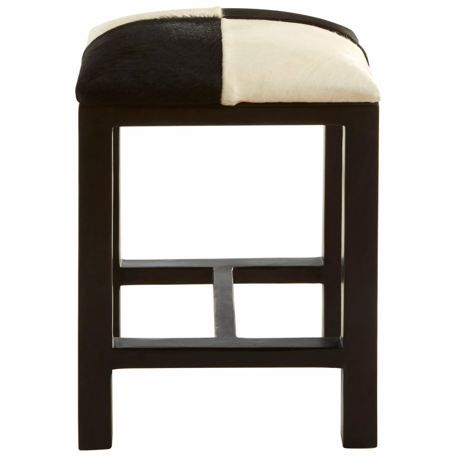 Orsina Black and White Checked Leather Bar Stool with Natural Teak Wood Frame – 3