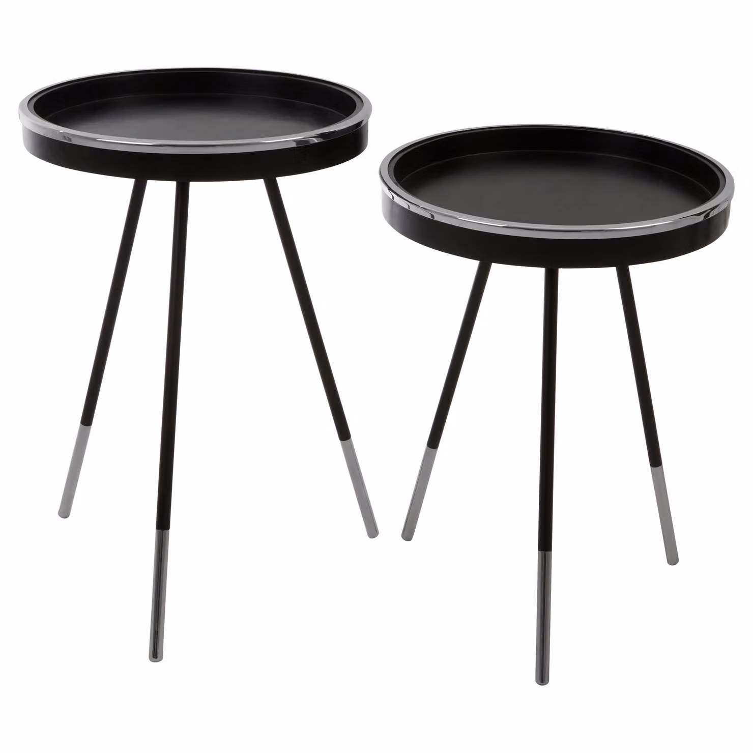 Orsina Modern Monochrome Set of 2 Round Wooden Side Tables with Nested Tops in Black and Silver – 3
