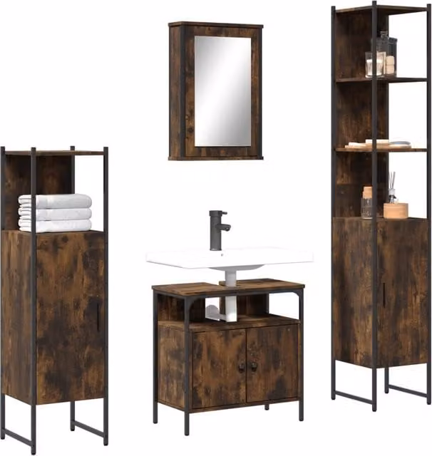 Berkfield Home 4 Piece Industrial Bathroom Furniture Set in Smoked Oak Brown