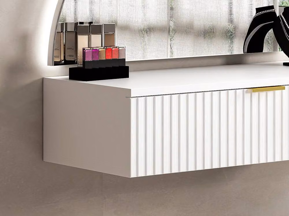 Vente-unique White Wall-Mounted Dressing Table with Hollywood LED Mirror and 1 Drawer, W/D/H: 80 x 35 x 60 cm – 3