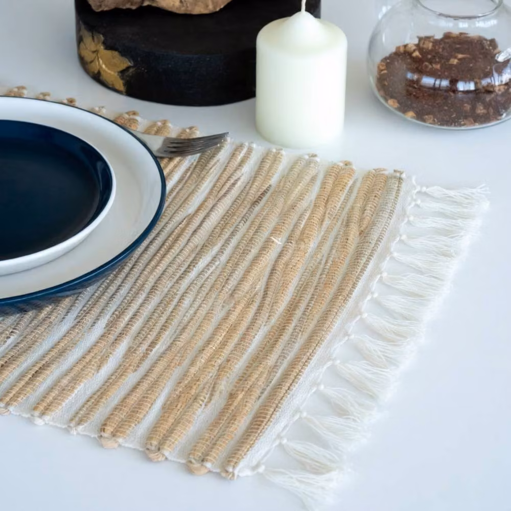 KDMD Water Hyacinth Natural Tiger Placemat with Fringe in Brown, Sand and Beige, W: 55 cm, D: 37 cm – 3