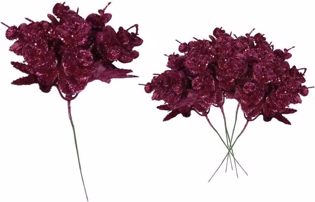 Shatchi Purple Glitter Eucalyptus and Maple Leaf Pick, 6 Pack, Height: 17 cm – 1
