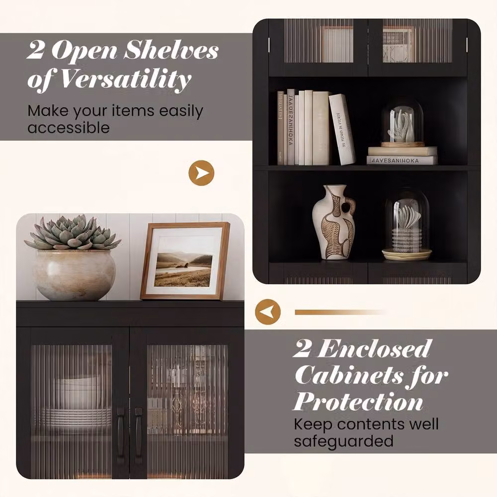 Costway 6-Tier Corner Storage Cabinet with 4 Glass Doors, Black – 7