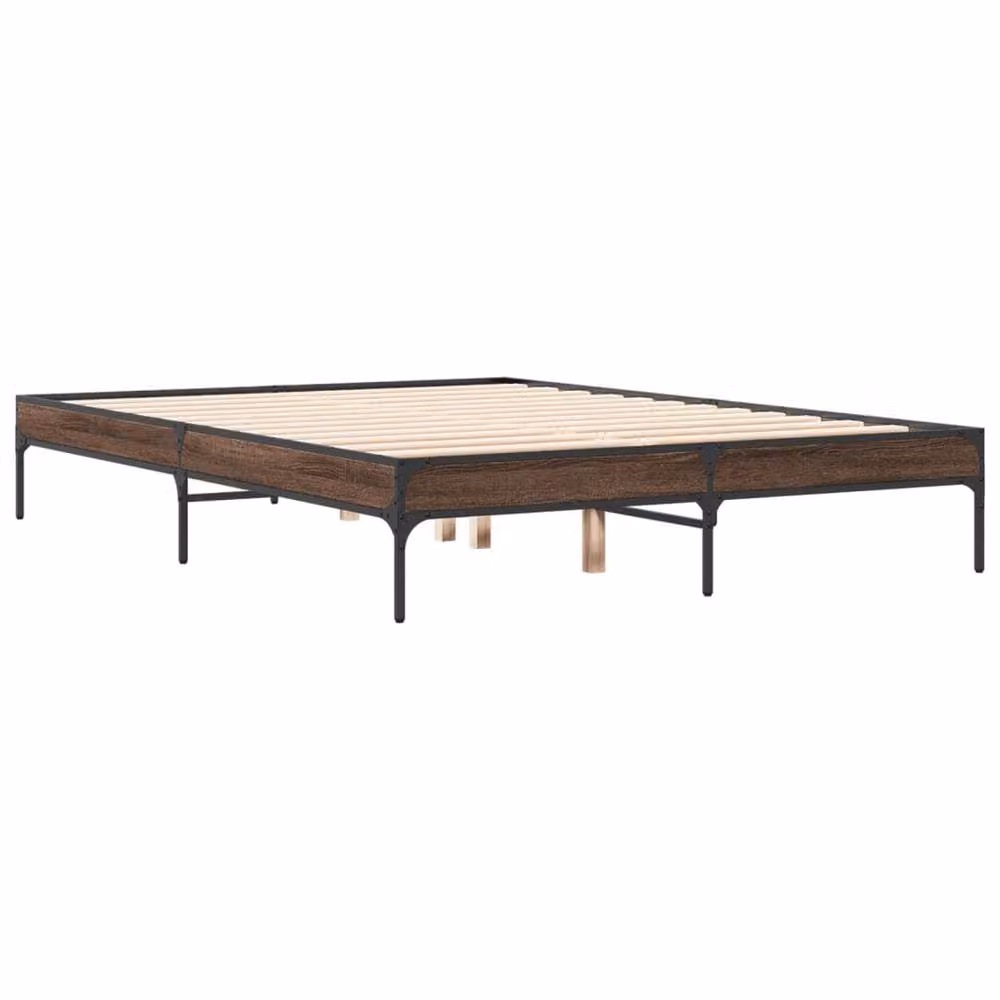 Berkfield Home Double Bed Frame in Brown Oak, W: 135 cm x D: 190 cm – 3