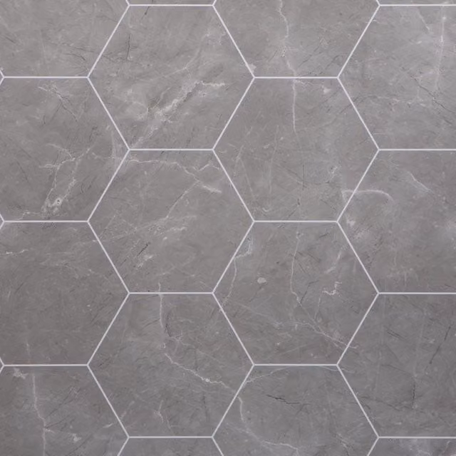 Neptune Lunar Stone Hexagon Geometric Bathroom Wall Panel, Grey, W/H/D: 100 x 240 x 1 cm