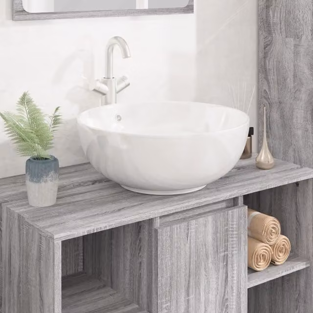 Berkfield White Ceramic Round Wash Basin with Overflow W: 44 cm, D: 17 cm – 1