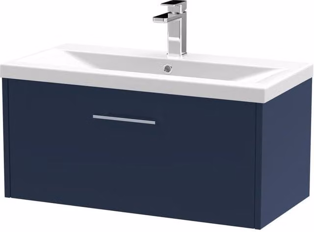 Balterley Winshill 1 Drawer Wall Hung Vanity Basin Unit, Blue, W: 80 cm – 1