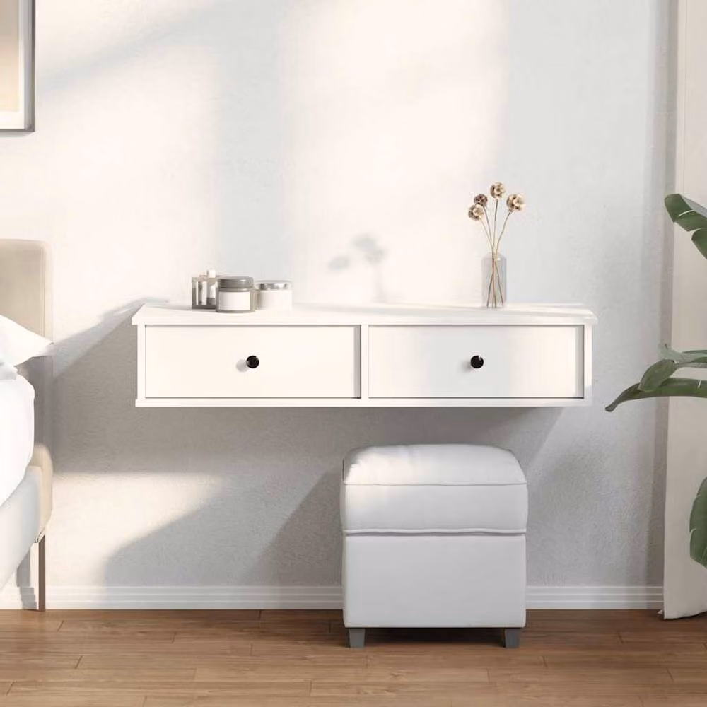 Berkfield Home Wall Shelf with Drawers, White, W: 100 cm, D: 37.5 cm, H: 19 cm – 2