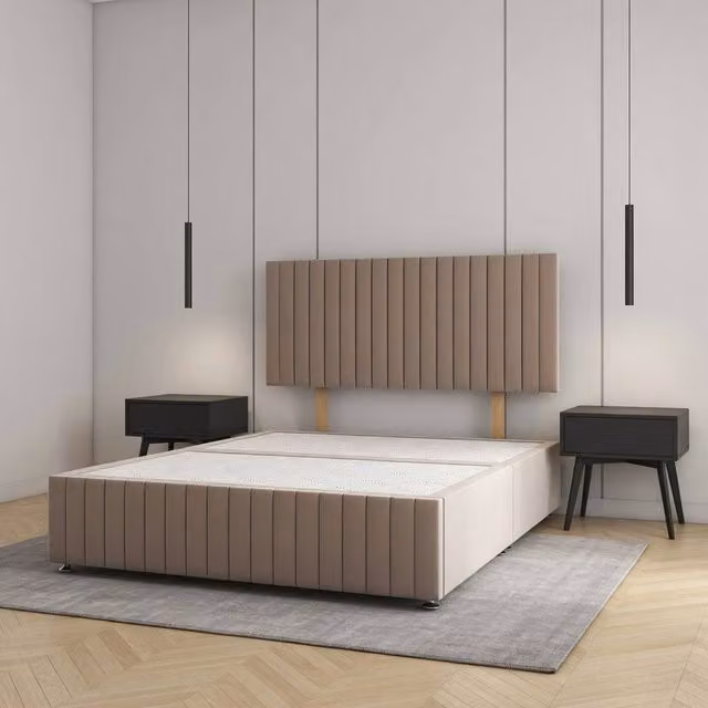 Regional Furnishings Plush Velvet Upholstered Divan Bed Base with 24 inch Headboard and Footboard in Bronze, Size: Double (W/D: 140 x 200 cm)