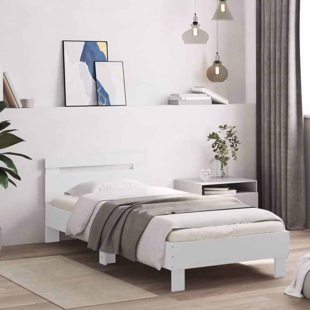 Berkfield Home Single Bed Frame with Headboard in White, W/D/H: 90 x 190 cm – 2
