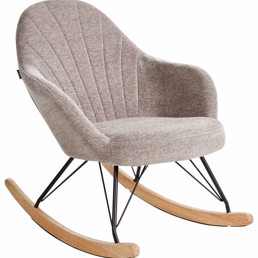 NovaHome Beige Fabric Rocking Armchair with Rubberwood and Metal Frame – 2