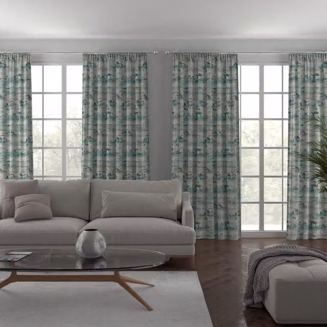 Terrys Palermo Made to Measure Floral Velvet Curtain in Duckegg Blue and Grey