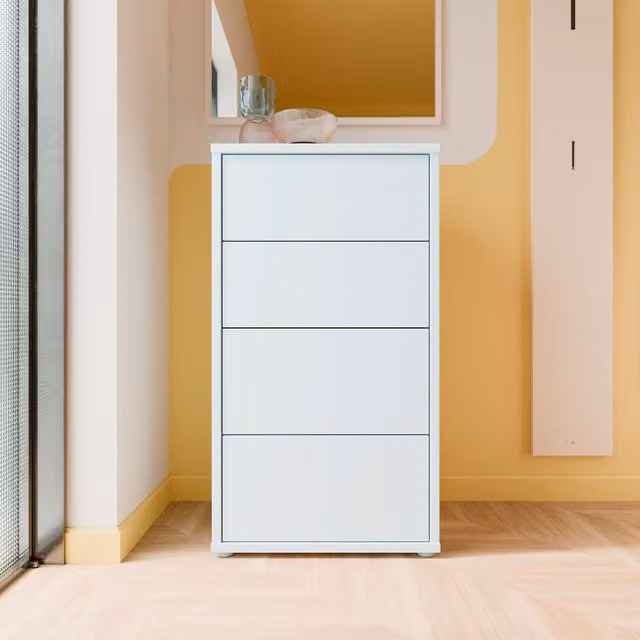 Furniture To Go Alice Springs Tall 4 Drawer Chest with Push-Open Drawers in Light Grey