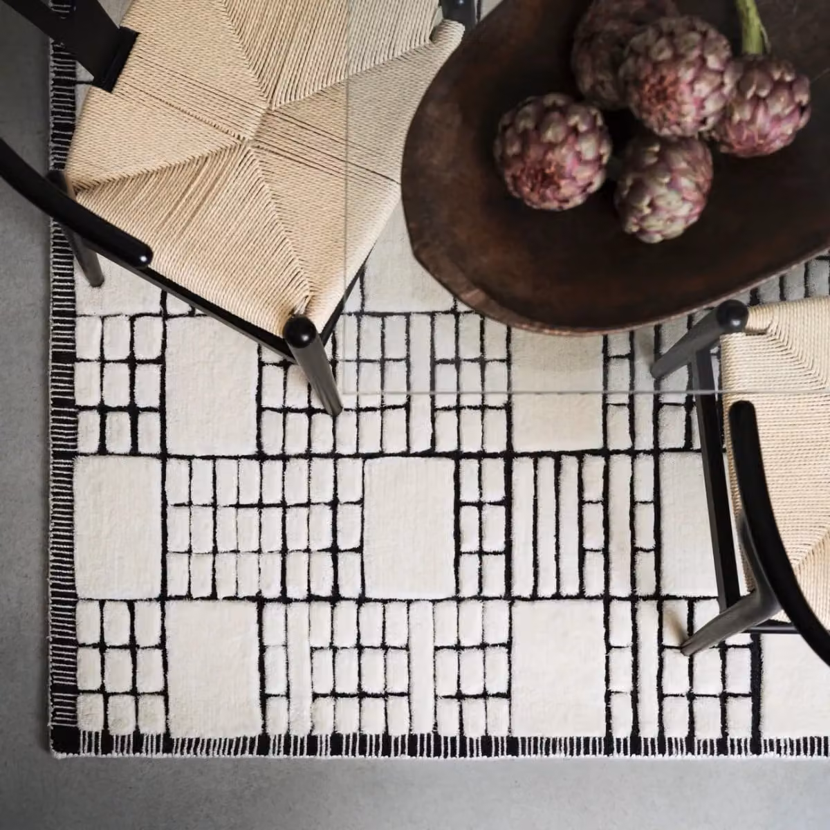 The Rug Shop UK Cream Handmade Wool Modern Geometric Checked Area Rug W: 160 cm, L: 230 cm – 2
