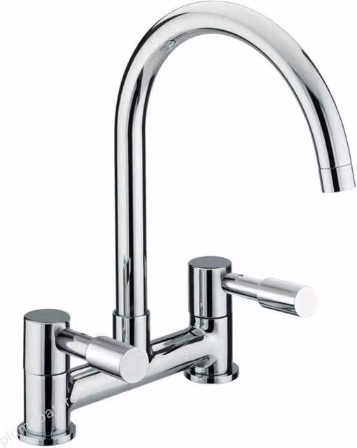 Havendro Chrome Lever Kitchen Sink Mixer Tap, Two-Handle Deck Mounted Faucet in Silver – 1