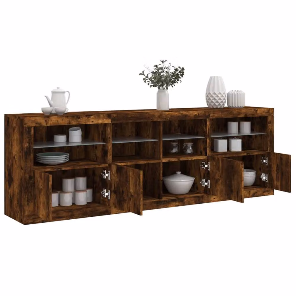 Berkfield Home Modern Sideboard with Integrated LED Lights in Smoked Oak Brown, W/D/H: 202 x 37 x 67 cm – 2