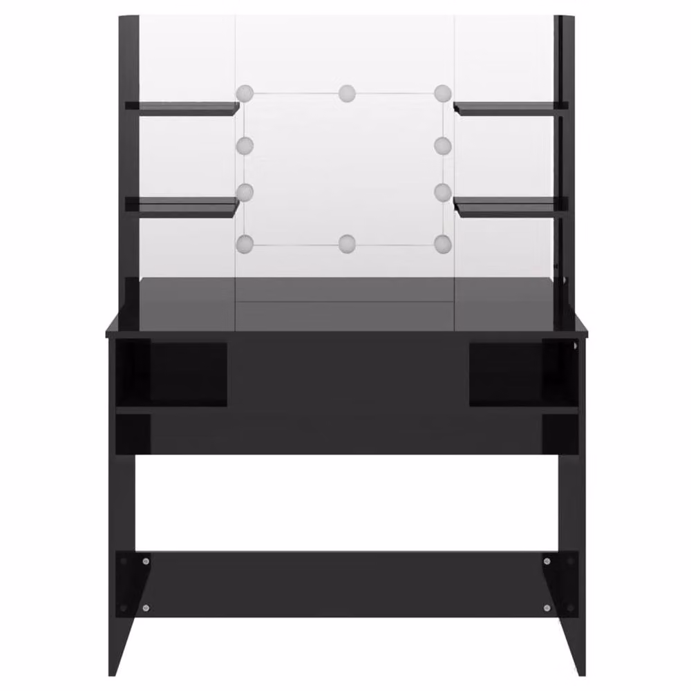 Berkfield Home Modern Makeup Table with LED Lights in Glossy Black, W/D/H: 100 x 40 x 135 cm – 3