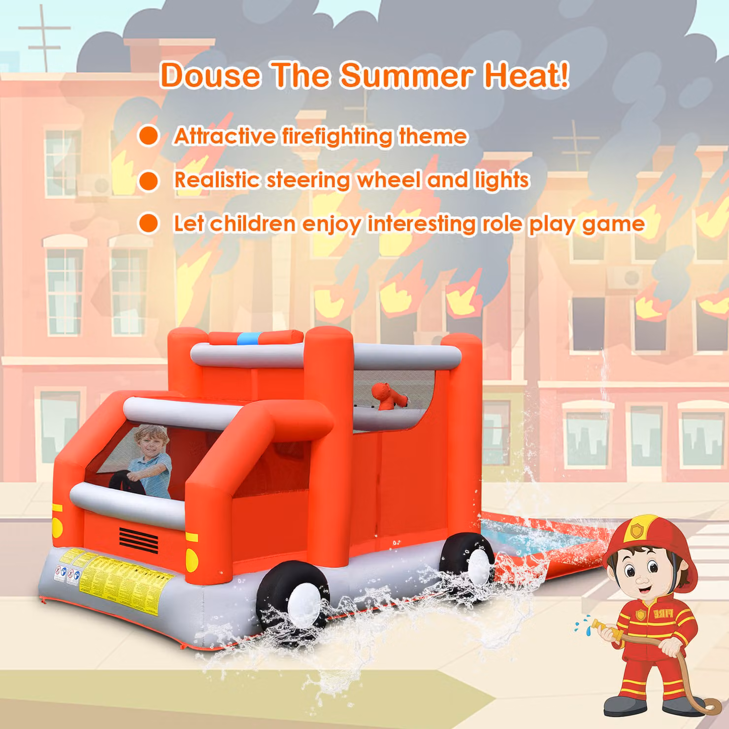COSTWAY Inflatable Kids Water Bouncy Castle Play Centre with Slide, Red – 2
