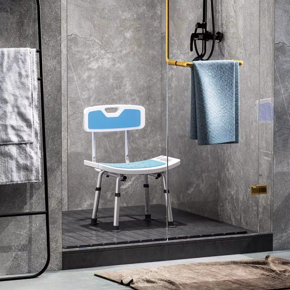 STILVORA Adjustable Shower Stool with Backrest in Blue – 4