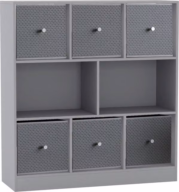 URBNLIVING 8 Cube Bookcase with 6 Light Grey Fabric Storage Drawers