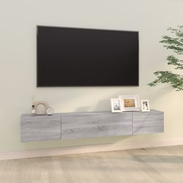 Berkfield Home Set of 2 Wall Mounted TV Cabinets in Grey Sonoma, W/D/H: 100 x 30 x 30 cm