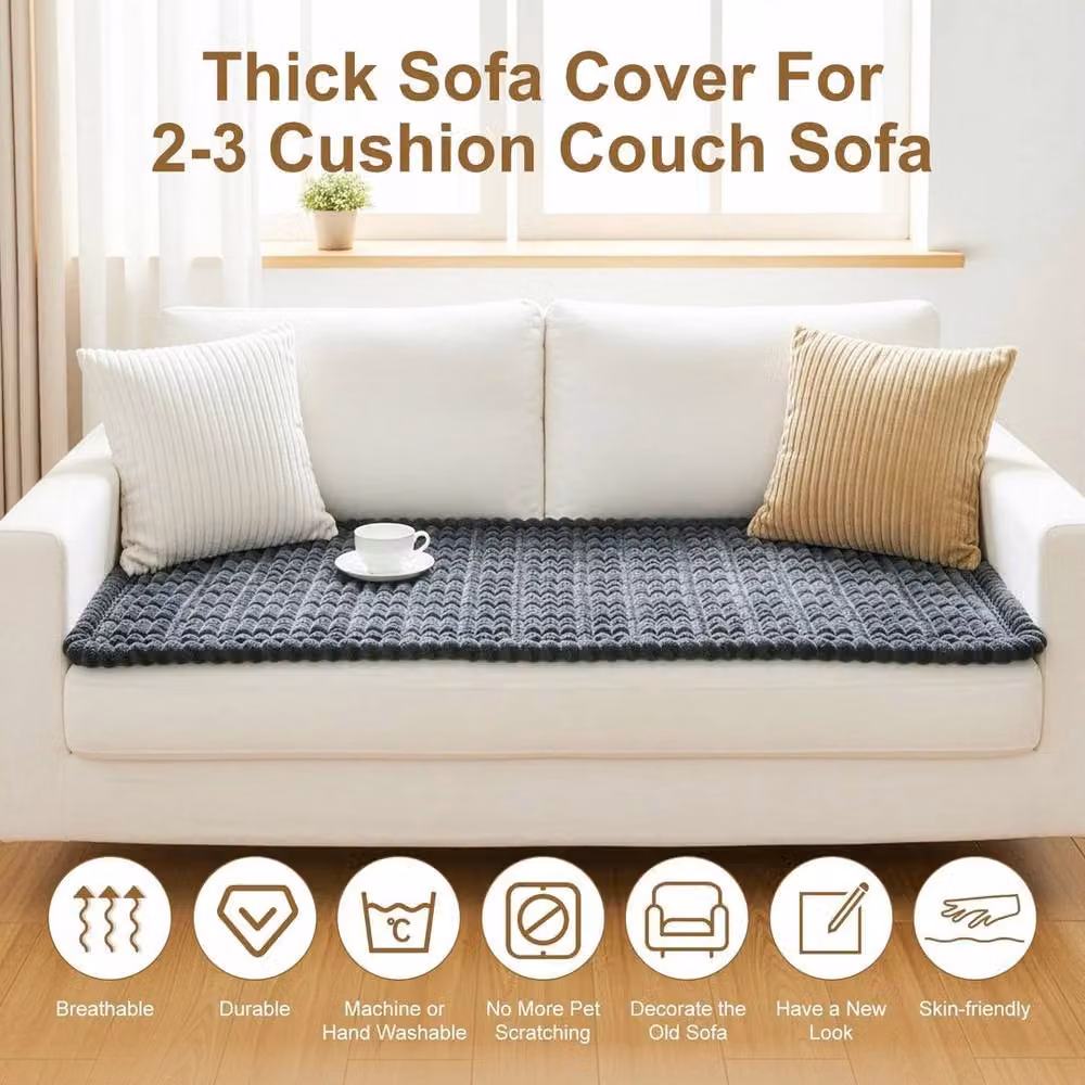 EONLION Washable Thick Sofa Covers in Dark Grey, W/D/H: 120 x 90 x 73.5 cm – 3