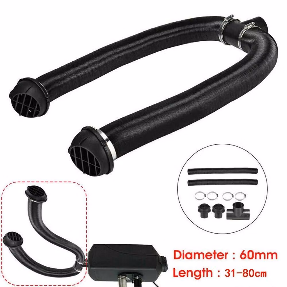 FLAVORA 60mm Diesel Heater Ducting T-Piece Air Outlet Vent Hose Clips Kit, Black – 2